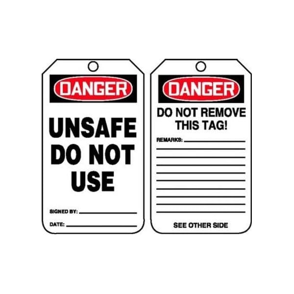 Accuform Safety Tags, DANGER UNSAFE DO NOT USE, 5.75in x 3.25in, PF-Cardstock, 25PK MDT191CTP - main